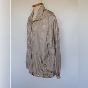 Vintage EVR - flower Print - Brown Jacket - 100% Silk - made in china L